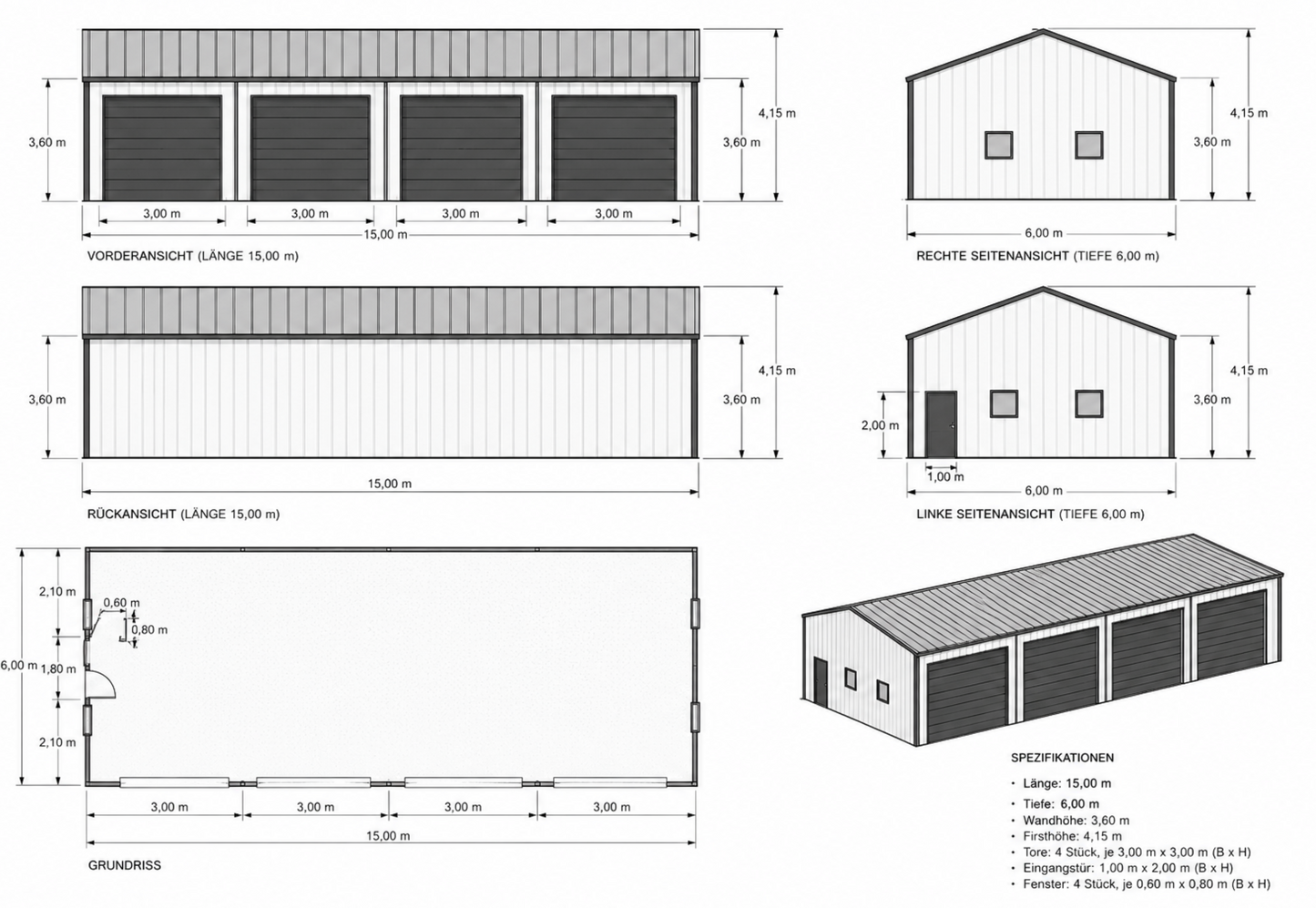 PREMIUM Stahlhalle TOPLINE 15x6m Satteldach inkl. Aufbau!