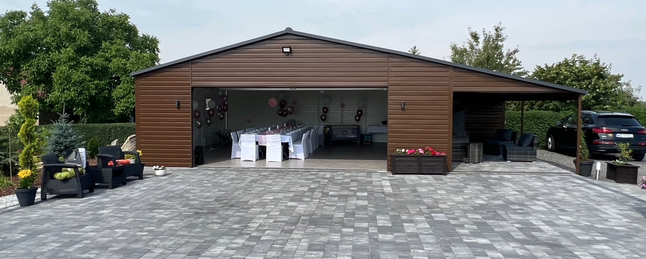 PREMIUM Stahlgarage Halle mit Seitencarport 11x8m inkl. Montage!