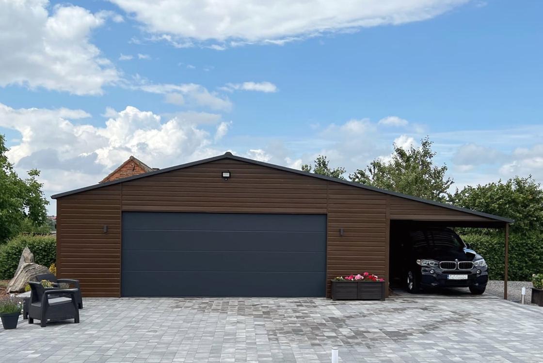 PREMIUM Stahlgarage Halle mit Seitencarport 11x8m inkl. Montage!