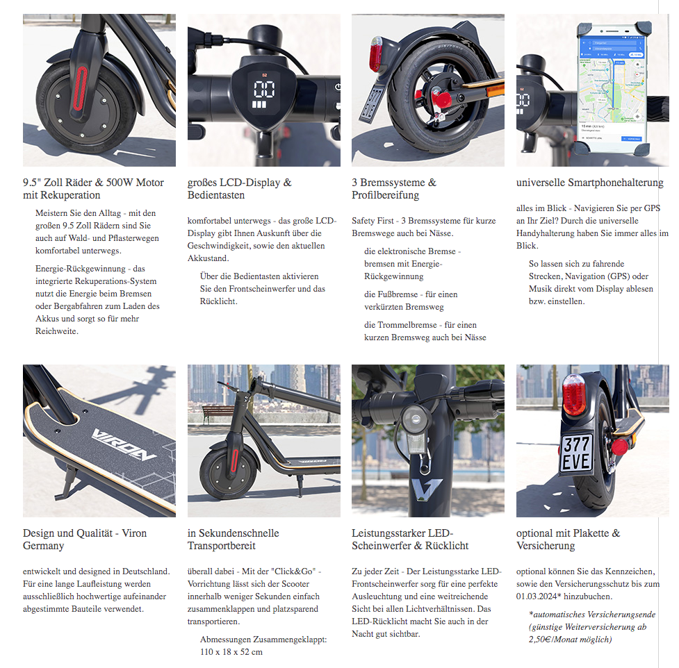 E-Scooter VIRON XI-700-S 500W mit ABE
