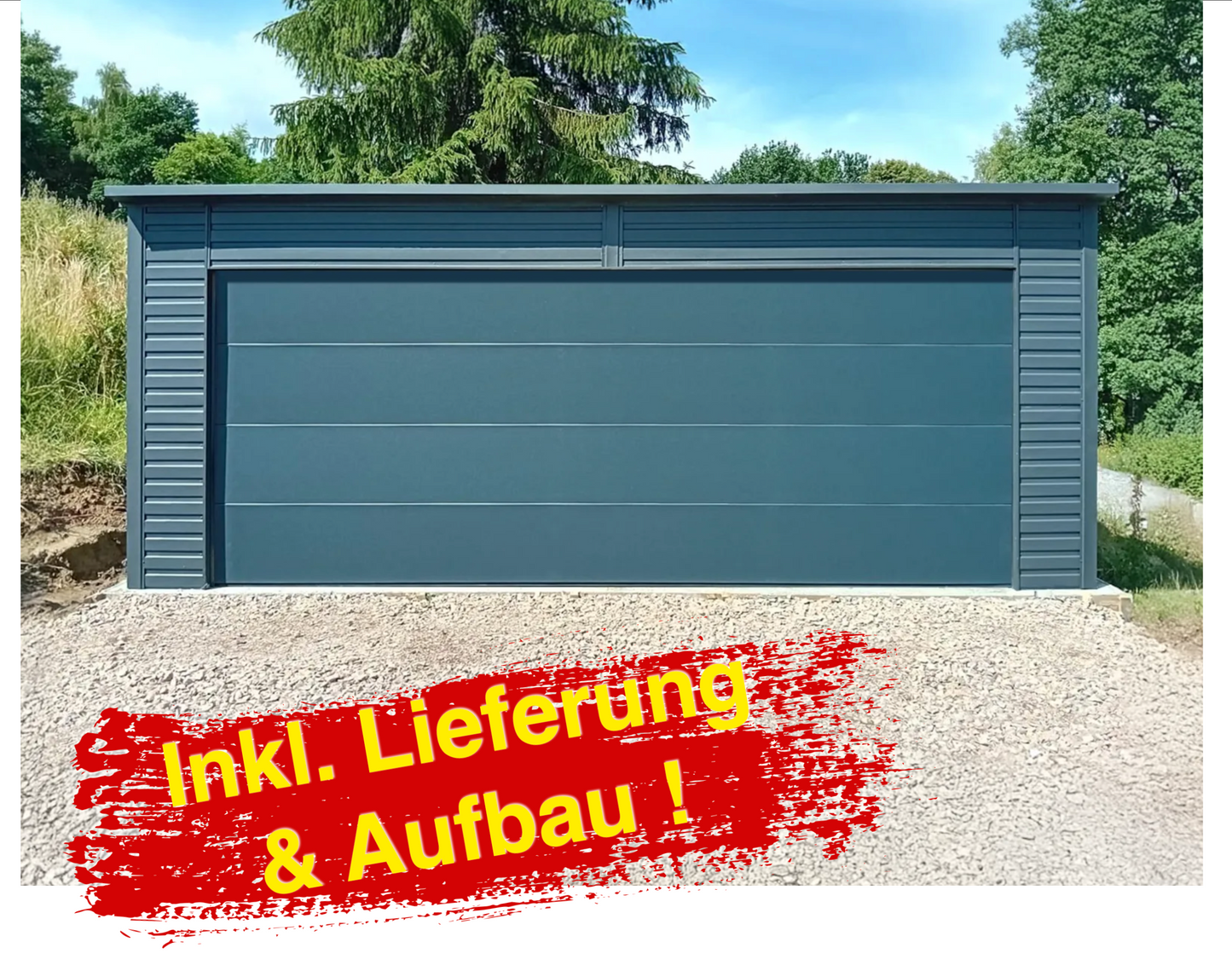 PREMIUM Stahlgarage SKU221 mit Sektionaltor 6x6m inkl. Montage!
