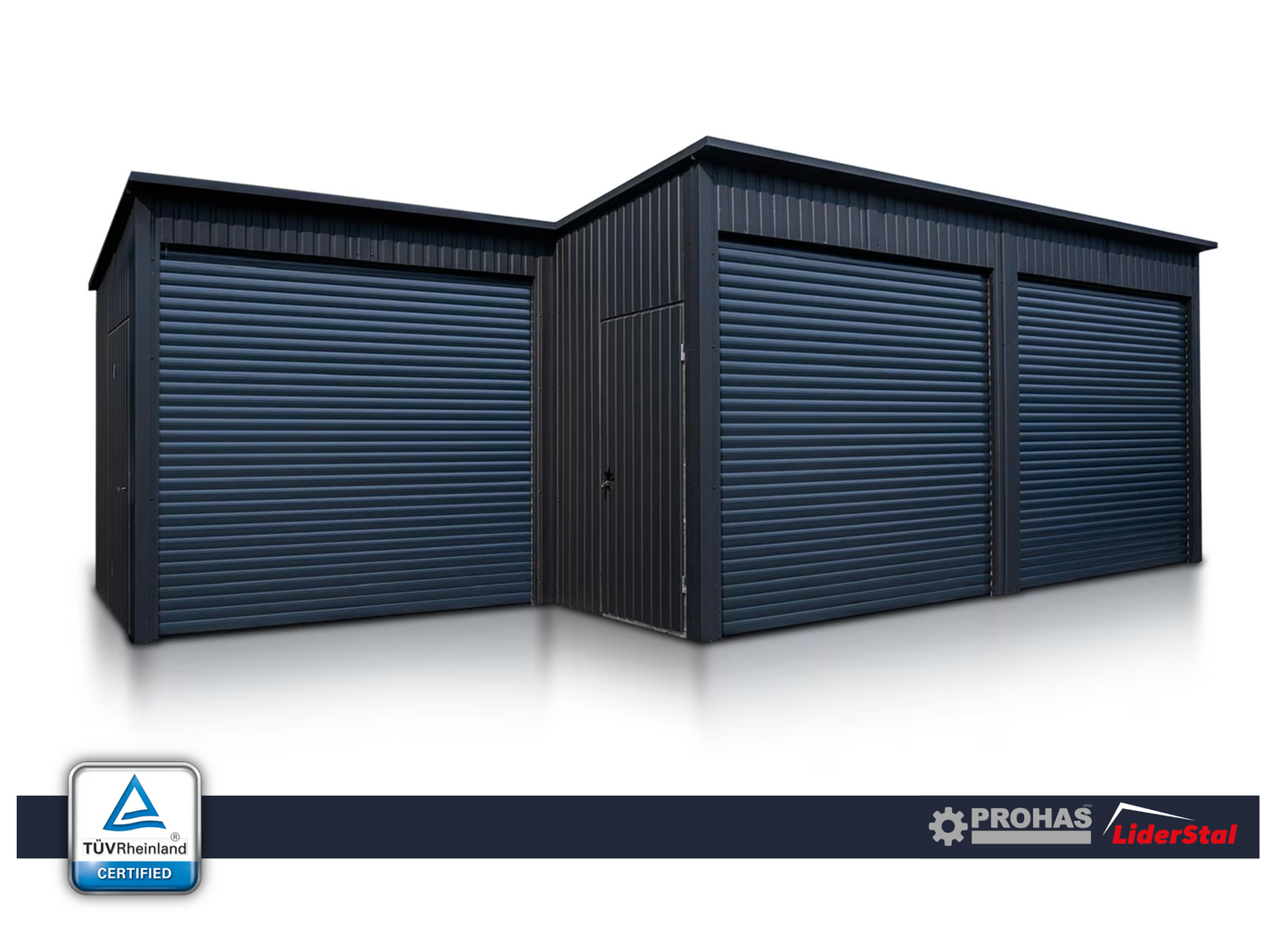 PREMIUM Halle / Lagerhalle SKU320 Stahlgarage 6×5 m + 3×3 m – Pultdach