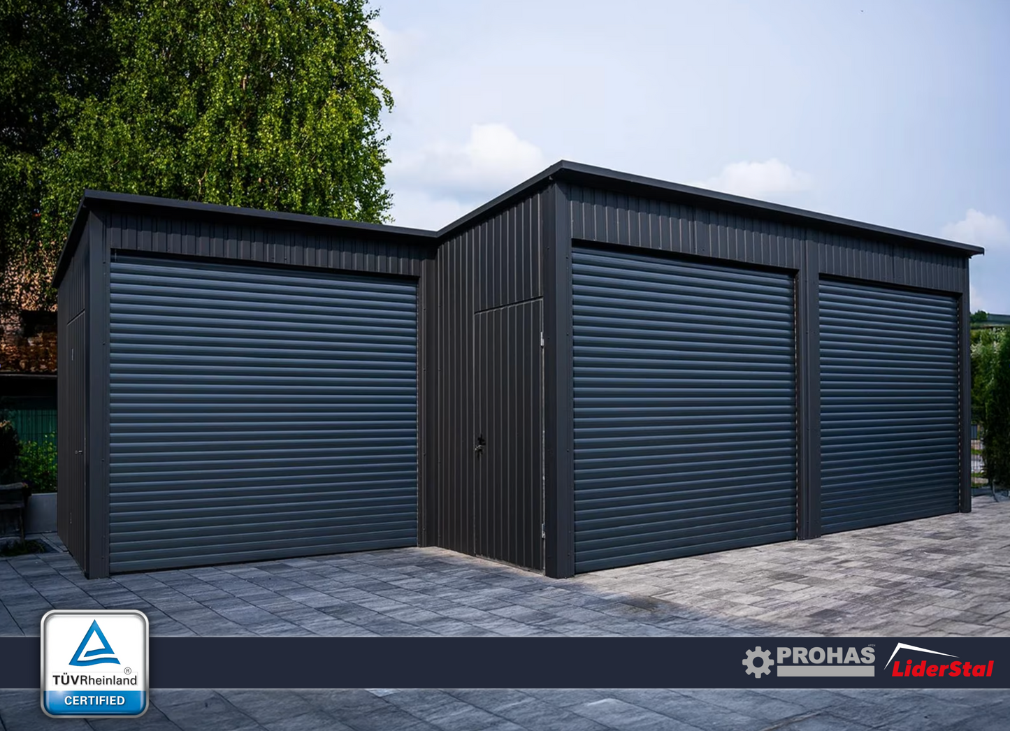 PREMIUM Halle / Lagerhalle SKU320 Stahlgarage 6×5 m + 3×3 m – Pultdach