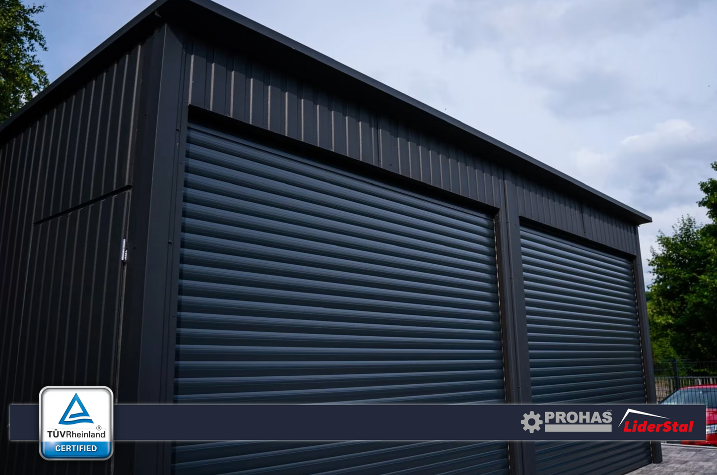 PREMIUM Halle / Lagerhalle SKU320 Stahlgarage 6×5 m + 3×3 m – Pultdach