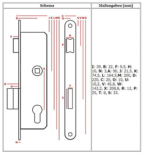 Torschloss Einsteckschloss 90/22mm für Flügeltore