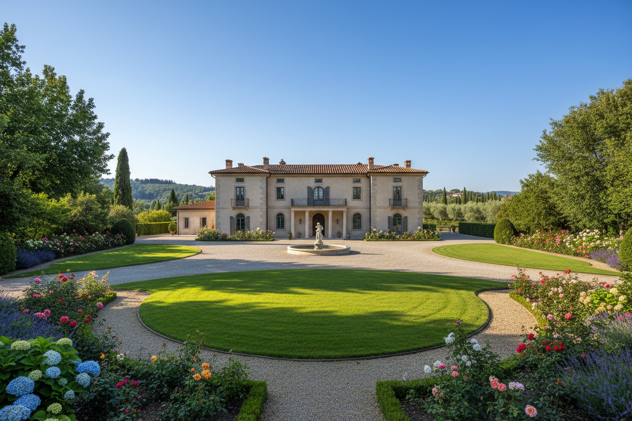 Eine Villa mit einem grossen Vorgrundstück