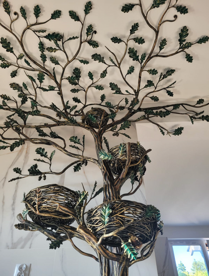 Schmiedeeiserner Eichen-Baum mit Nestern