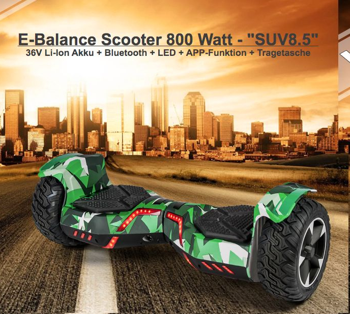 E Balance Scooter Hoverboard 800W SUV 8.5 Bluetooth LED APP PROHAS APEN