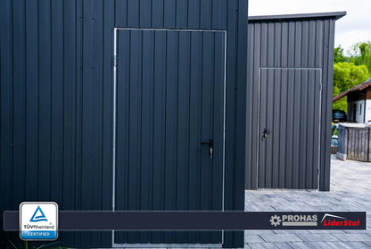 PREMIUM Halle / Lagerhalle SKU320 Stahlgarage 6×5 m + 3×3 m – Pultdach