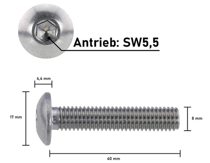 10x Zaunschrauben Edelstahl INOX A2 M8x40 mm, Innensechskant SW 5,5