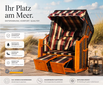 2-Personen Strandkorb Rügen XXL – 4 Varianten | Verstellbar
