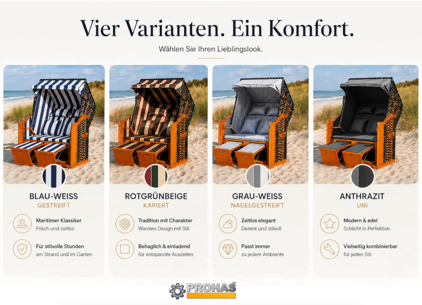 2-Personen Strandkorb Rügen XXL – 4 Varianten | Verstellbar