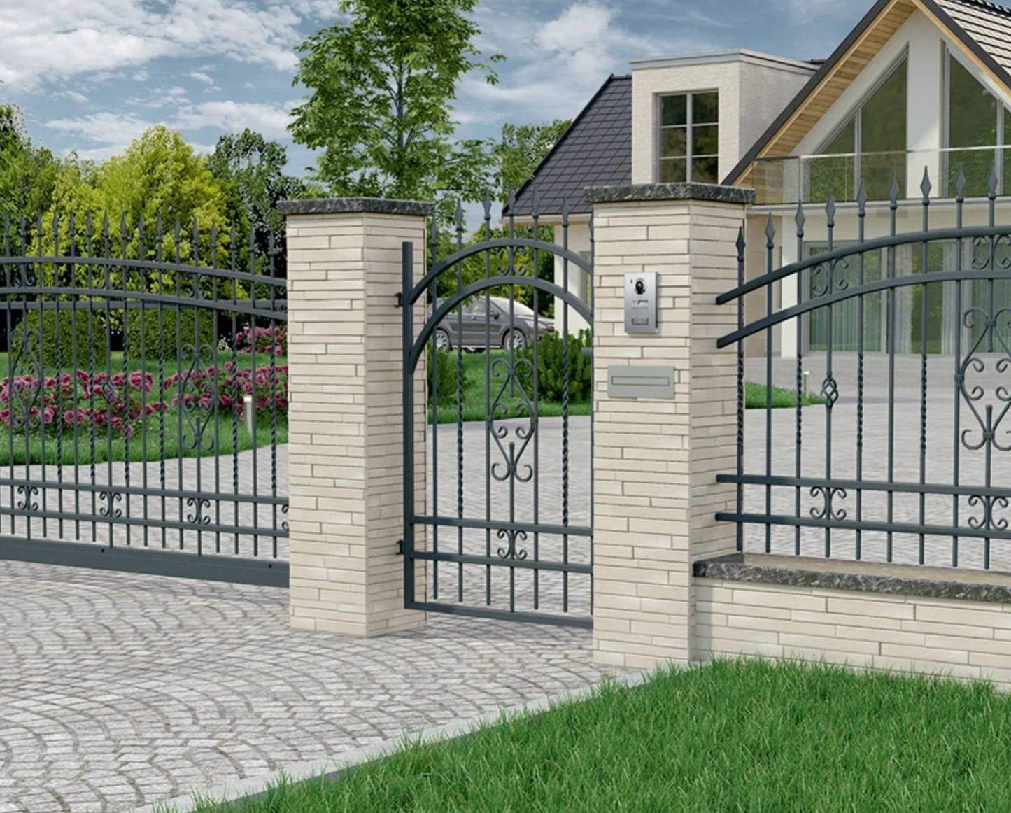 Eingangstor Eisen "Verona" inkl. Zubehör optional mit Stahlpfosten
