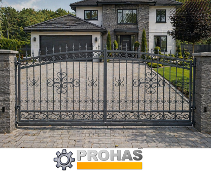 Doppelflügel Schmiedetor "Bremen" inkl. Pforte, 3 Pfosten & Zubehör