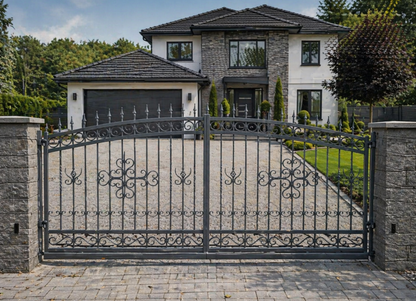 Doppelflügel Schmiedetor "Bremen" inkl. Pforte, 3 Pfosten & Zubehör