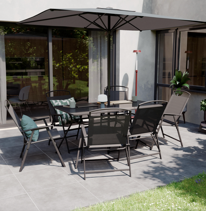 Gartenmöbel-Set: Tisch, 6 Stühle & Schirm – Anthrazit