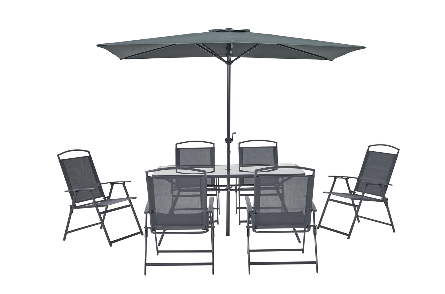 Gartenmöbel-Set: Tisch, 6 Stühle & Schirm – Anthrazit