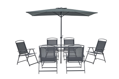 Gartenmöbel-Set: Tisch, 6 Stühle & Schirm – Anthrazit