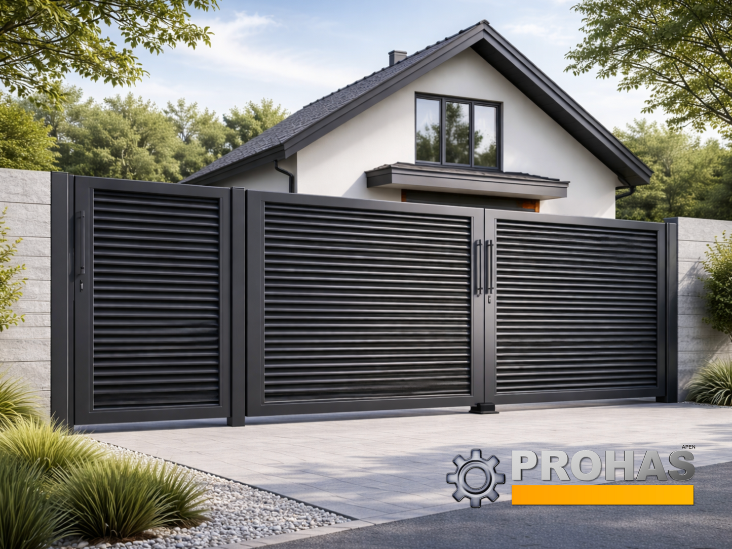 Hof Toranlage "LOUVER" 4+1m x 1,8 m optional mit Elektrik