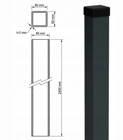 Tor- und Zaunpfosten aus Stahl 80x80x2400mm