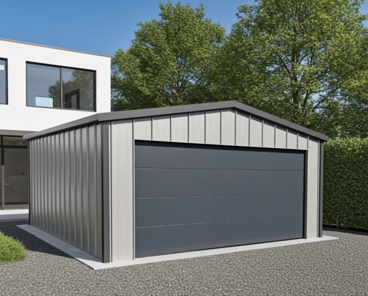 PREMIUM Stahlgarage TOPLINE 6x5m Satteldach inkl. Aufbau!