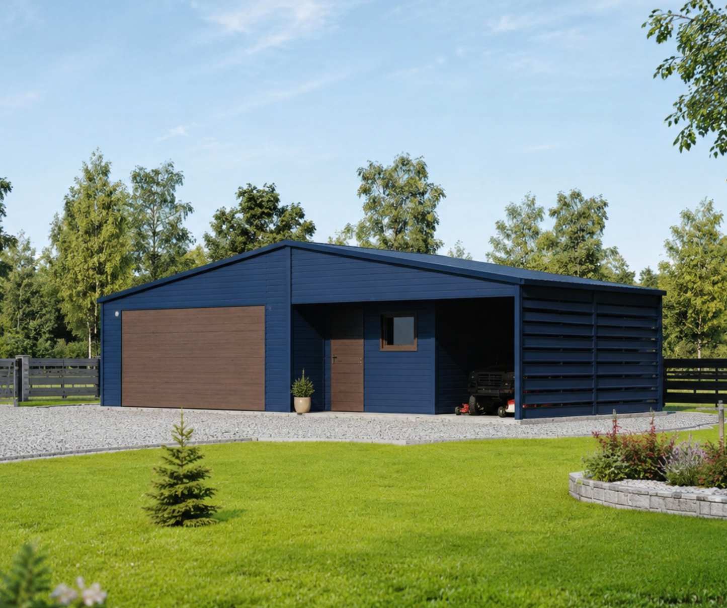 PREMIUM Werkstatt Stahlgarage mit Unterstand 12x6m inkl. Aufbau!