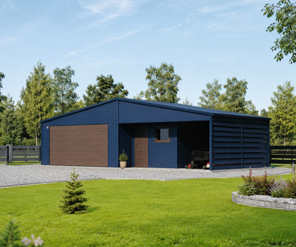 PREMIUM Werkstatt Stahlgarage mit Unterstand 12x6m inkl. Aufbau!
