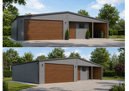 PREMIUM Werkstatt Stahlgarage mit Unterstand 12x6m inkl. Aufbau!