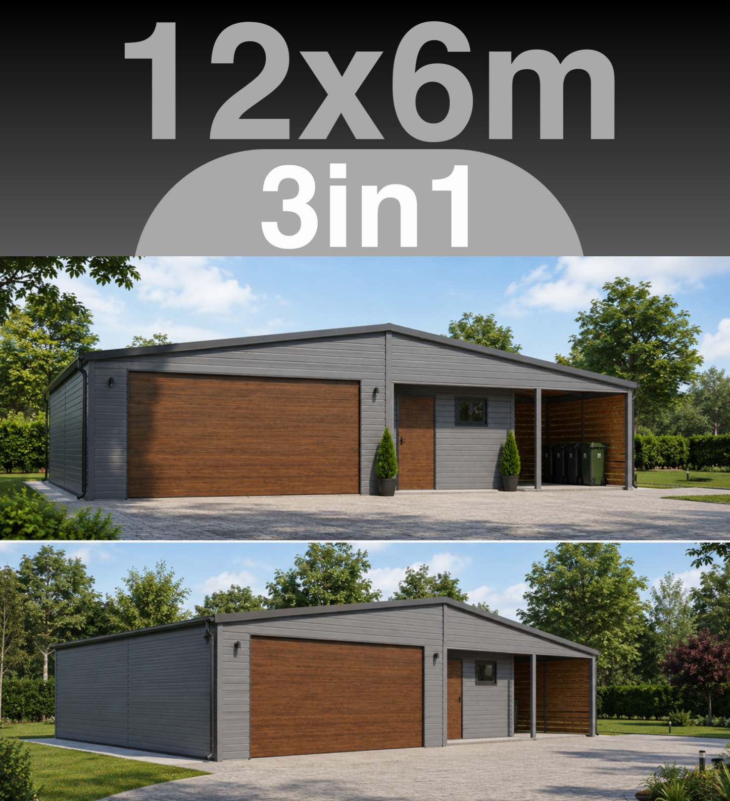 PREMIUM Werkstatt Stahlgarage mit Unterstand 12x6m inkl. Aufbau!