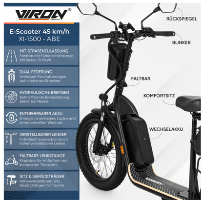 Großer E-Scooter 45 Km/h VIRON XI-1500-EEC mit ABE